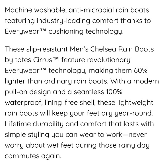 NEW TOTES Cirrus Men’s Chelsea Ankle Rain Boot - Picture 7 of 10